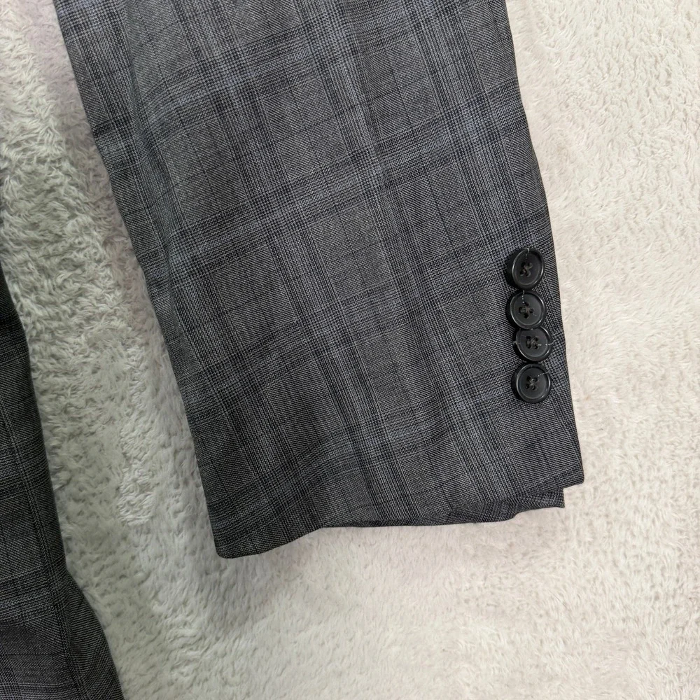 Brooks Brothers Mens 42XL Blazer 1818 Fitzgerald Gray Plaid SaxXon Wool Jacket